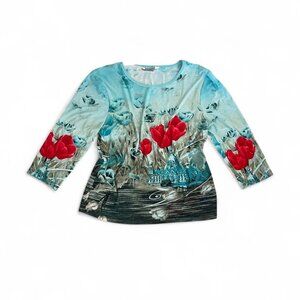 Y2K Fairycore Euro Romantic Castle Print Long Sleeve Top